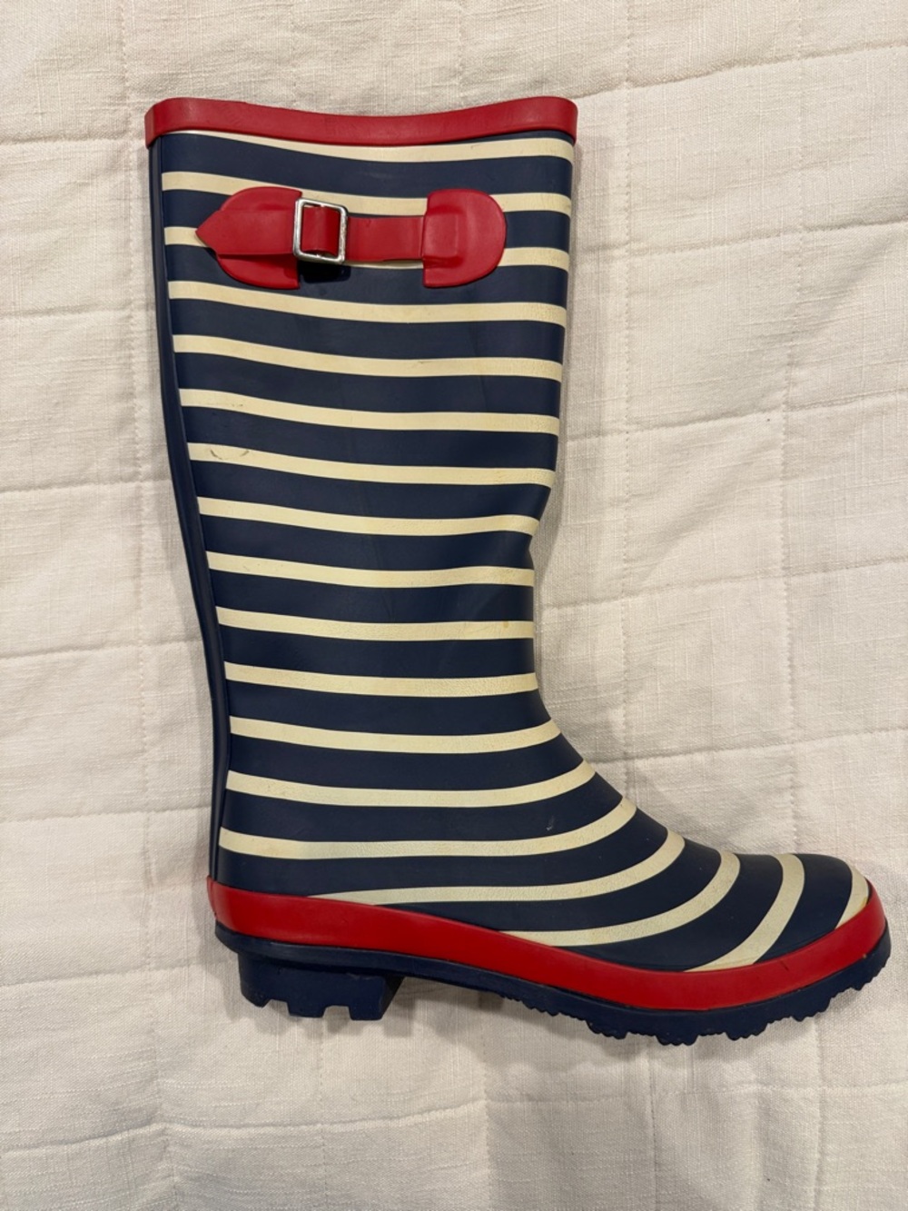 Henry Ferrera Navy and Cream Striped Rain Boot with Red Trim